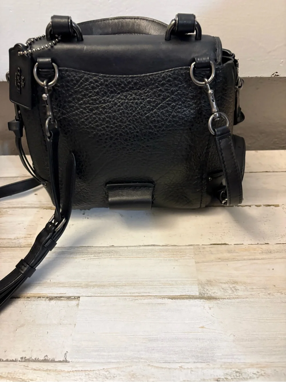 Coach Black Leather Mini Satchel with Turn-Lock